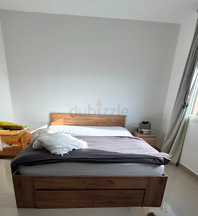 Queen wooden bed frame with headboard and storage drawers