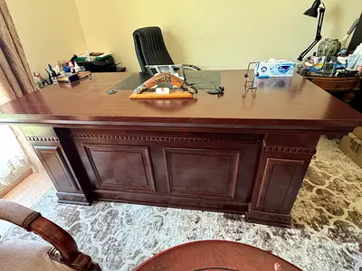 Large Solid Wood Executive Office Desk - Dark Brown