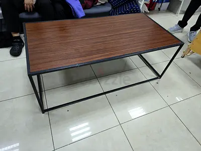 Simple Rectangular Wooden Top Coffee Table with Black Metal Frame