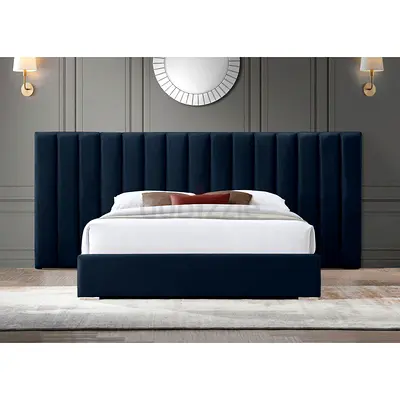 King Size Upholstered Platform Bed with Tall Channel-Tufted Headboard