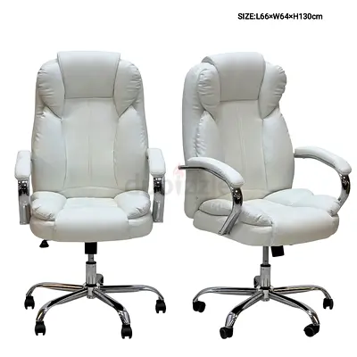 White Leather Executive Office Chair - Adjustable Swivel