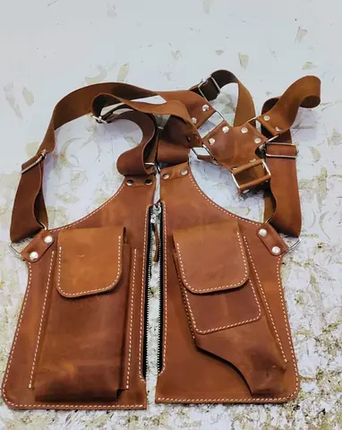Vest bag Brown Genuine Leather Utility Chest Bag / Holster with Multiple Pockets