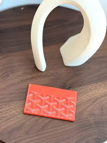 Slim coral card holder wallet - Goyard style leather card case