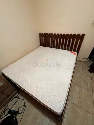 Wooden King Size bed with New Orthepedic Mattress with One Center Table and 2 Bed Side Table