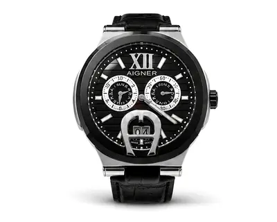 Aigner Mens Black Dial Leather Strap Watch - Classic Automatic