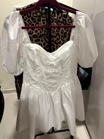 White Puff Sleeve Mini Dress with Sweetheart Neckline