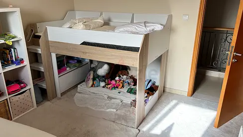 2 Cream kids beds Loft Kids Bed with Storage Space and under-bookshelf