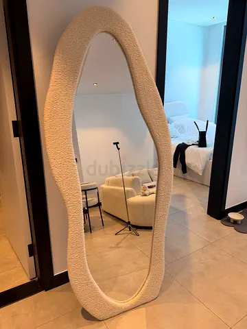 Modern Asymmetric Full Length Mirror with Boucle Frame
