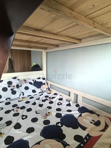 Solid Wood Bunk Bed Frame - Double over Single, with Mattress
