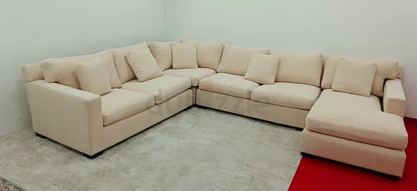 Expensive quality crate and barrel beige color Ushape sofa