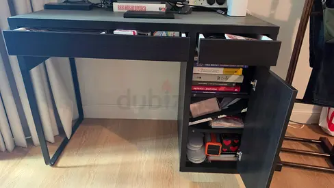 Dark wood study desk with drawer and cabinet – 105 x 50 cm