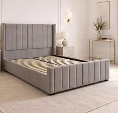 Gray Upholstered comfort King Bed Frame with Headboard