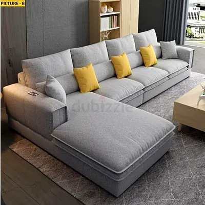 Modern L-Shaped Grey Fabric Sofa with Chaise