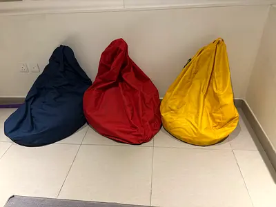 Set of 3 Bean Bag Chairs - Navy, Red, Yellow (Used)