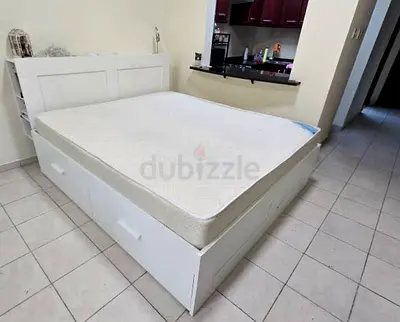 IKEA brimnes king size 180×200cm bed frame with headboard+ 4 big storage drawers with IKEA mattress