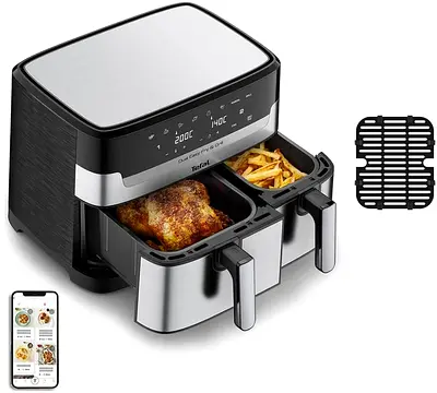 Tefal Dual Zone Air Fryer — 2-Drawer Stainless Steel (Brand new)