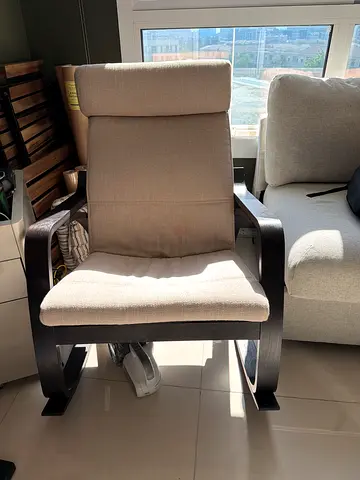 IKEA Poäng Armchair with Ottoman - Light Beige, Good Condition