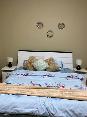 Queen bed set  with dressing table, side tables and mattress (used)