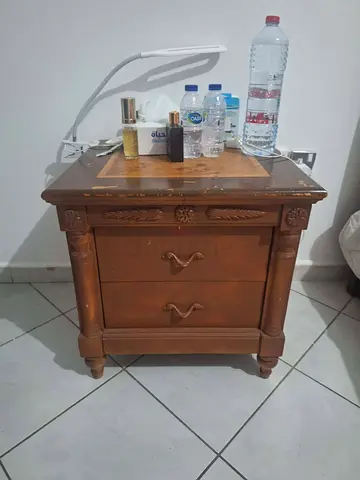 Wooden bedside table with two drawers — classic design
