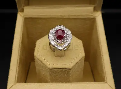 18K Yellow Gold Ring – 5.20ct Baguette Diamond  2.50ct Natural Ruby – Certified