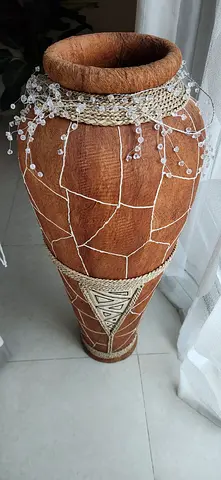 Large Decorative Floor Vase with Bead and Rope Detailing