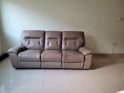 Beige 3-Seater Leather Reclining Sofa in Decent Condition.