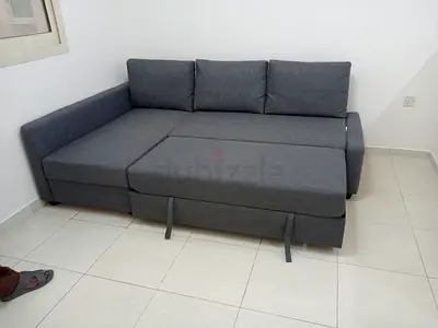 Grey Fabric Sofa Bed - 3-Seater with Storage (Good Condition)