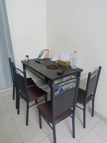 Compact 4-Seater Dining Table Set with Metal Frame and Wooden Seats