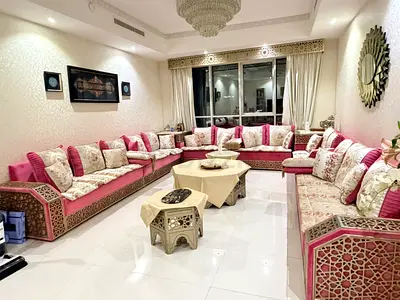 Large Arabic Majlis Sofa Set - Pink  Cream, Excellent Condition