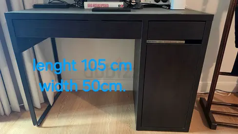 Dark wood study desk with drawer and cabinet – 105 x 50 cm