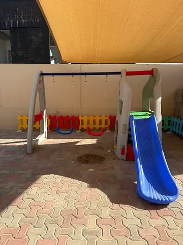 Kids outdoor plastic slide and swing playset