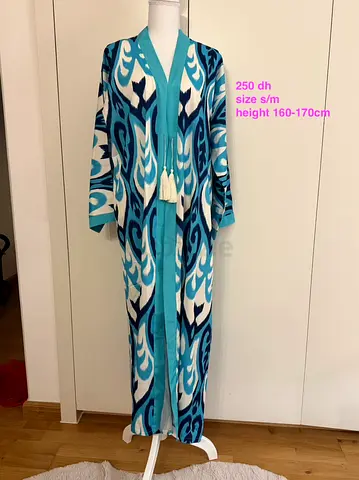 Blue patterned kaftan / abaya - size S/M, height 160-170cm