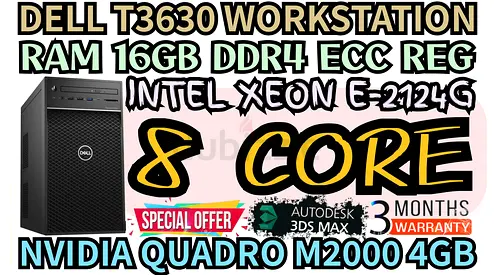 8 CORE DELL T3630 WORKSTATION INTEL XEON E-2124G RAM 16GB DDR4 NVIDIA QUADRO M2000 4GB DDR5