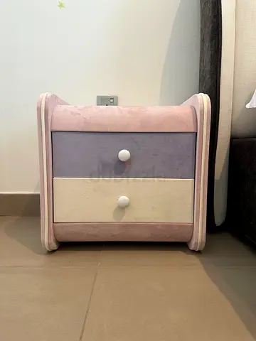 Floral Princess Pink Velvet 2-Drawer Nightstand / Bedside Table x 2