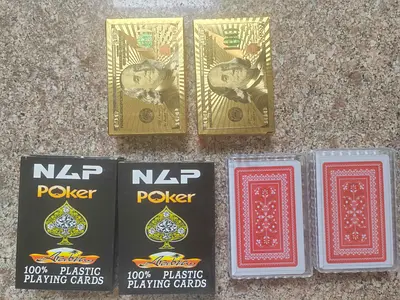 6 sets of Poker Playing Cards – 2 NAP Plastic Decks + 2 Gold Novelty+2 plastic cards