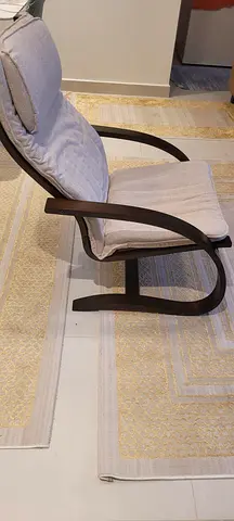 Wooden Frame Lounge Chair with Cushions on Matching Rugs - Good Condition