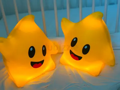 Super Mario Luma, Pair of Cute Yellow Star Night Lights - Soft LED Nursery Lamps