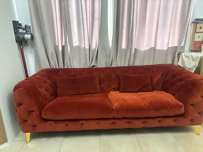 Velvet Rust Tufted 3-Seater Sofa