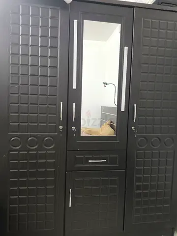 Dark Brown 3-Door Wardrobe with Mirror and Lockable Compartments
