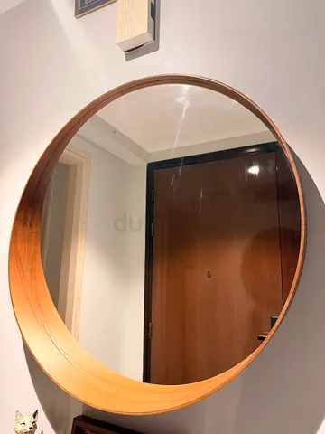 IKEA Round Wooden Framed Wall Mirror - 80cm