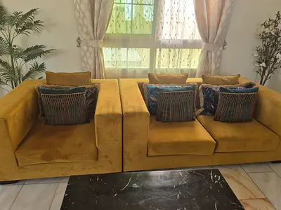 Six-seater mustard velvet sofa in good used condition