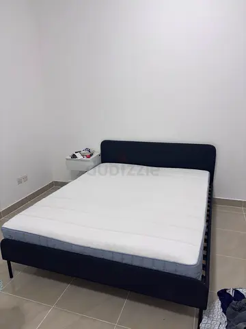Queen size upholstered bed frame with mattress - excellent condition
