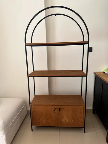 Metal Frame Shelving Unit with Wooden Cabinet