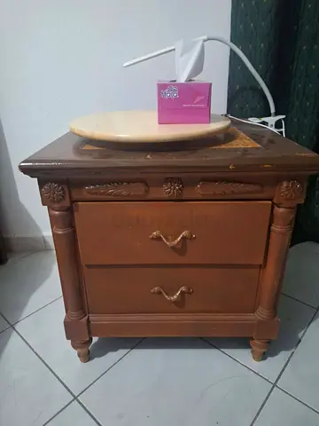 Solid wood bedside table with two drawers — classic design