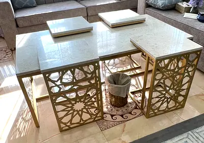 Marble Top Nesting Coffee Tables with Decorative Metal Base - Set of 4