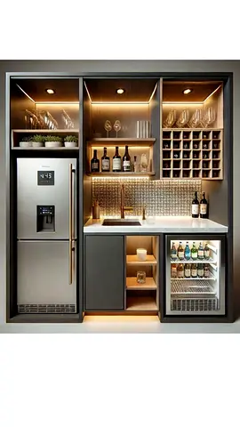 Built-in Home Bar Cabinet with Wine Rack and Fridge Space