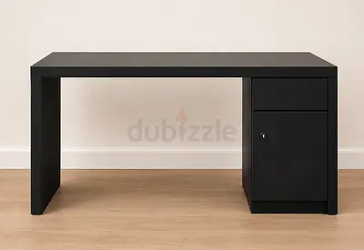 Minimalist Black Ikea Office Desk with Lockable Drawer
