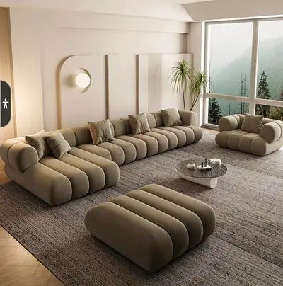 Modern Modular Curved Beige Sofa Set — Spacious Lounge Configuration