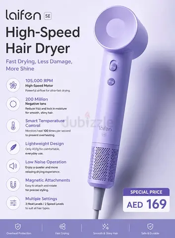 Laifen Swift Special High-Speed Hair Dryer - White and Purple