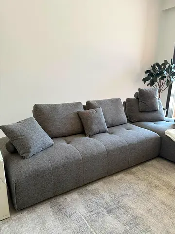 Modern Grey Fabric L-Shaped Sofa with Cushions
